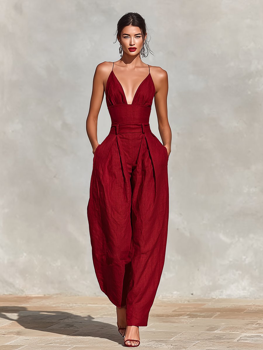 Damen Jumpsuit aus Leinen für Hochzeiten in Rot 1