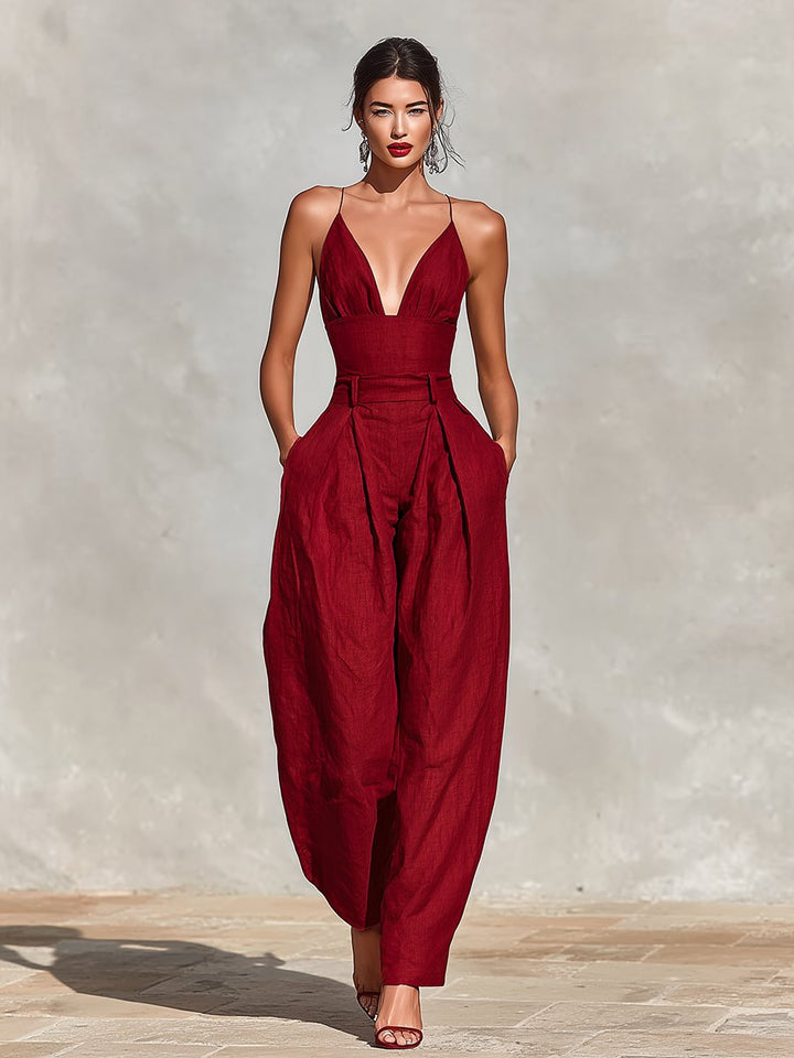 Damen Jumpsuit aus Leinen für Hochzeiten in Rot 1