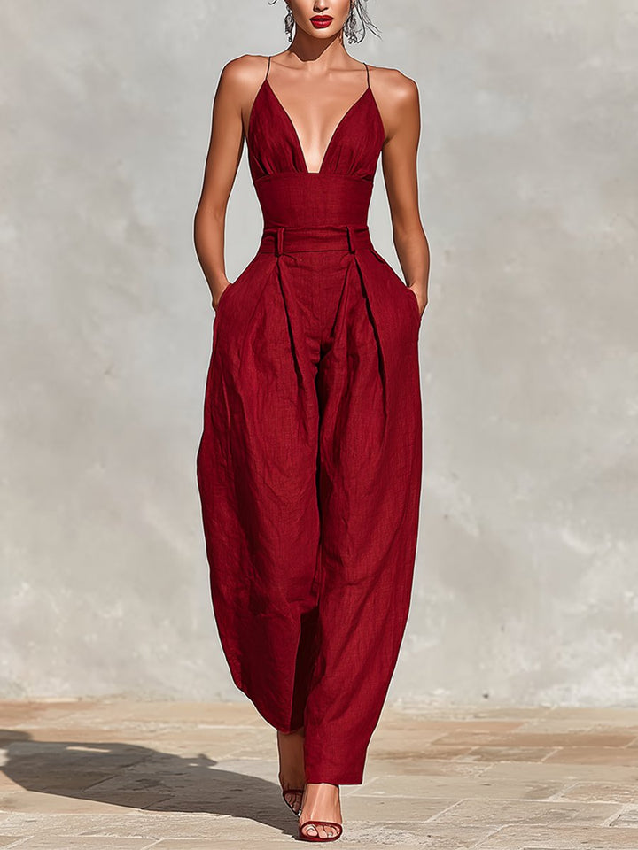 Damen Jumpsuit aus Leinen für Hochzeiten in Rot 2