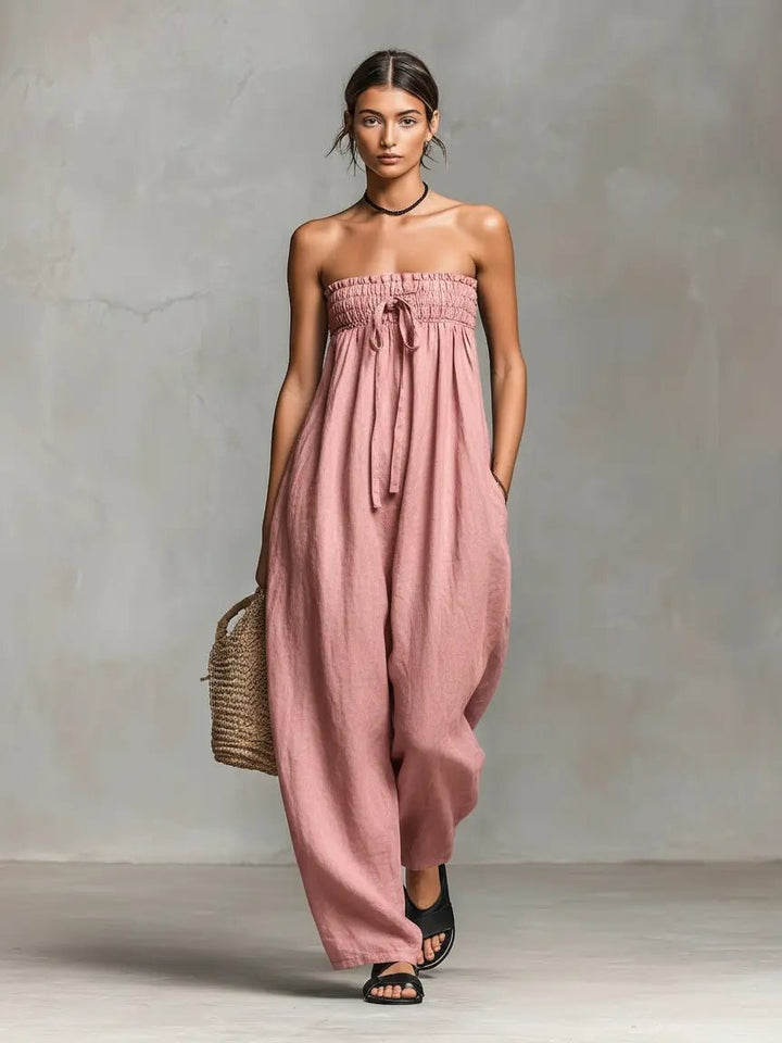 Damen Jumpsuit Leinen für den Sommer in Hellrosa