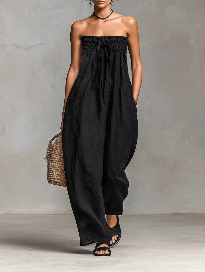 Damen Jumpsuit Leinen für den Sommer in Schwarz