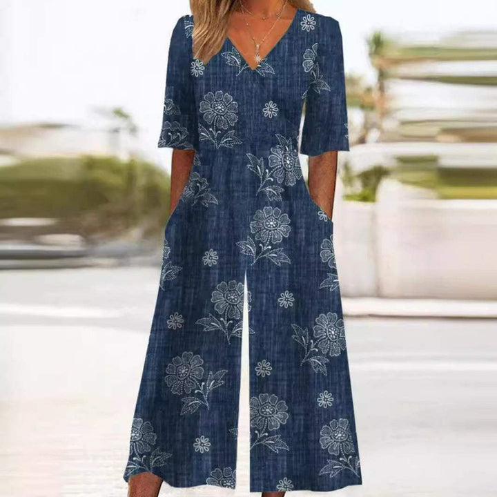 Damen Jumpsuit mit Boho Blumenmuster in Marineblau