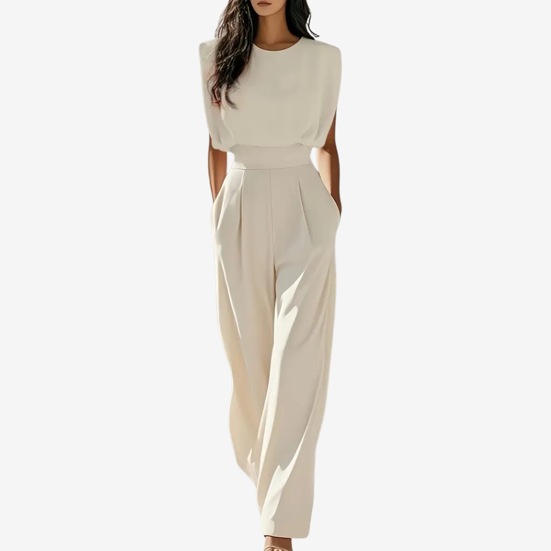 Damen Jumpsuit mit eleganter Taillierung für Alltag in Beige