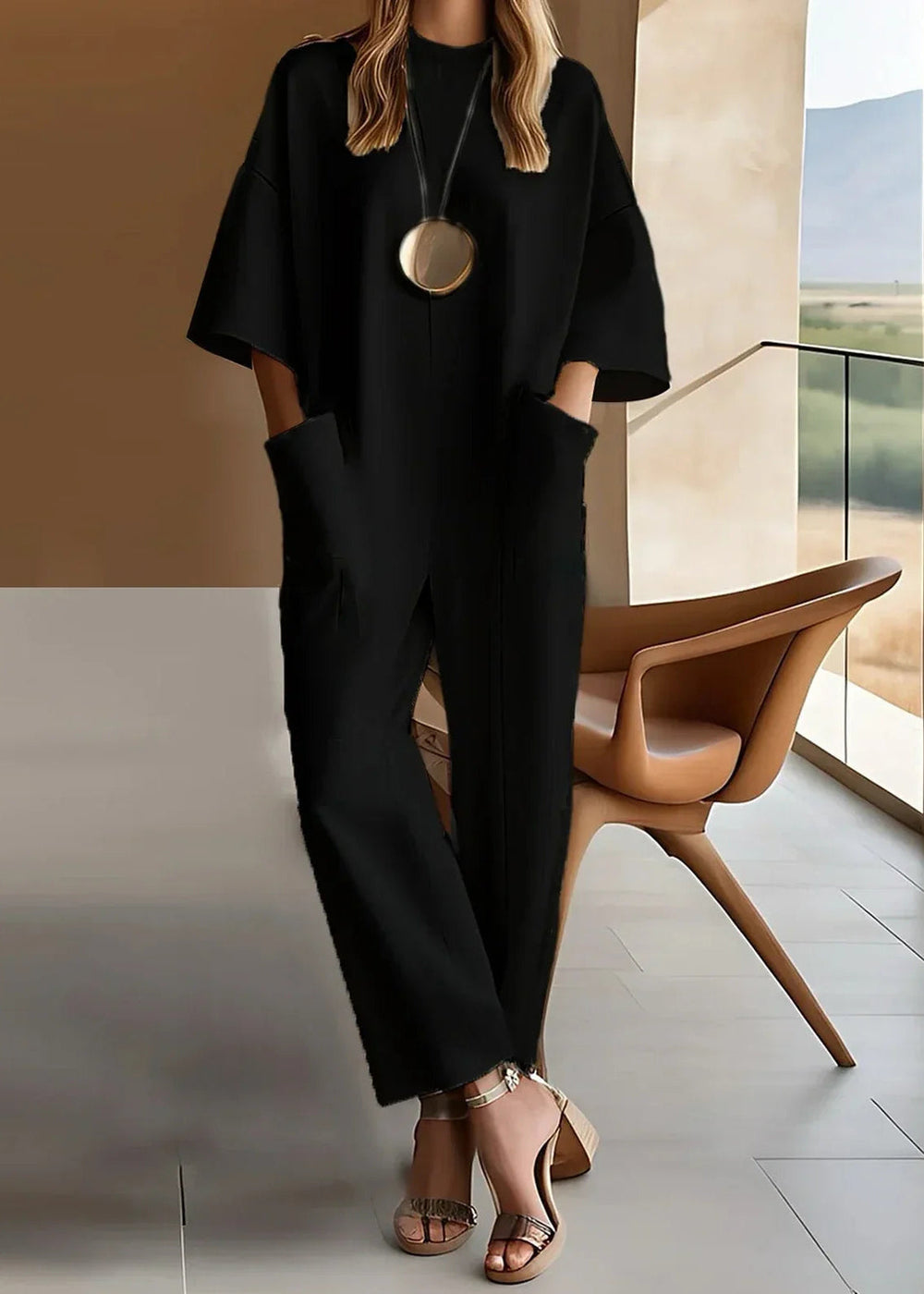 Damen Jumpsuit mit entspanntem Schnitt für Alltag in Schwarz