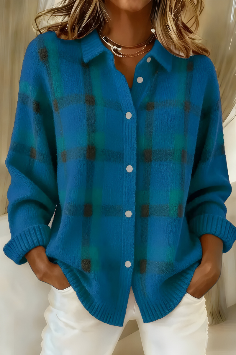 Damen Karo-Strickjacke für gemütliche Tage in Blau