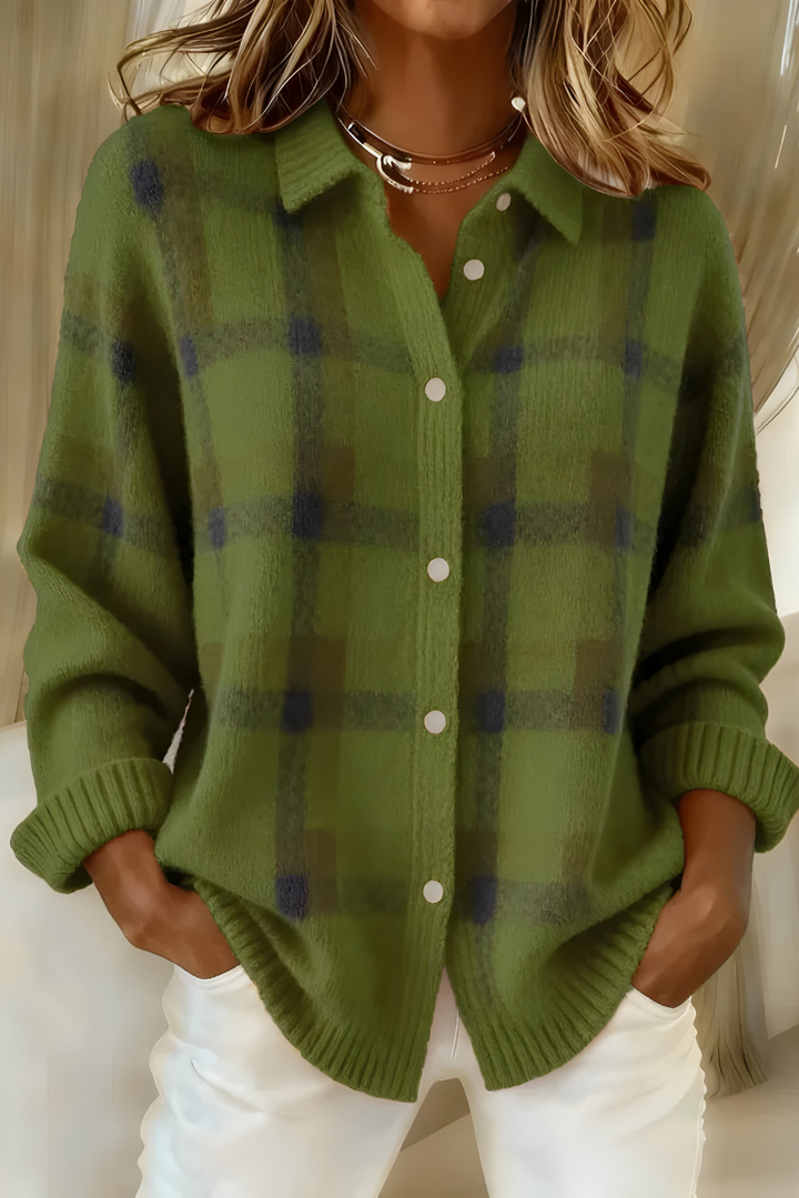 Damen Karo-Strickjacke für gemütliche Tage in Grün
