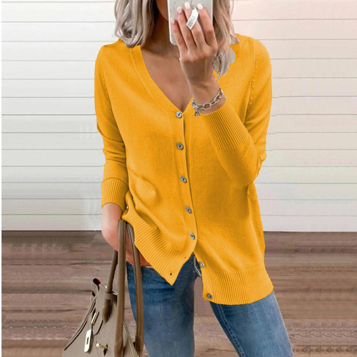 Damen klassische Strickjacke für den Alltag in Gelb