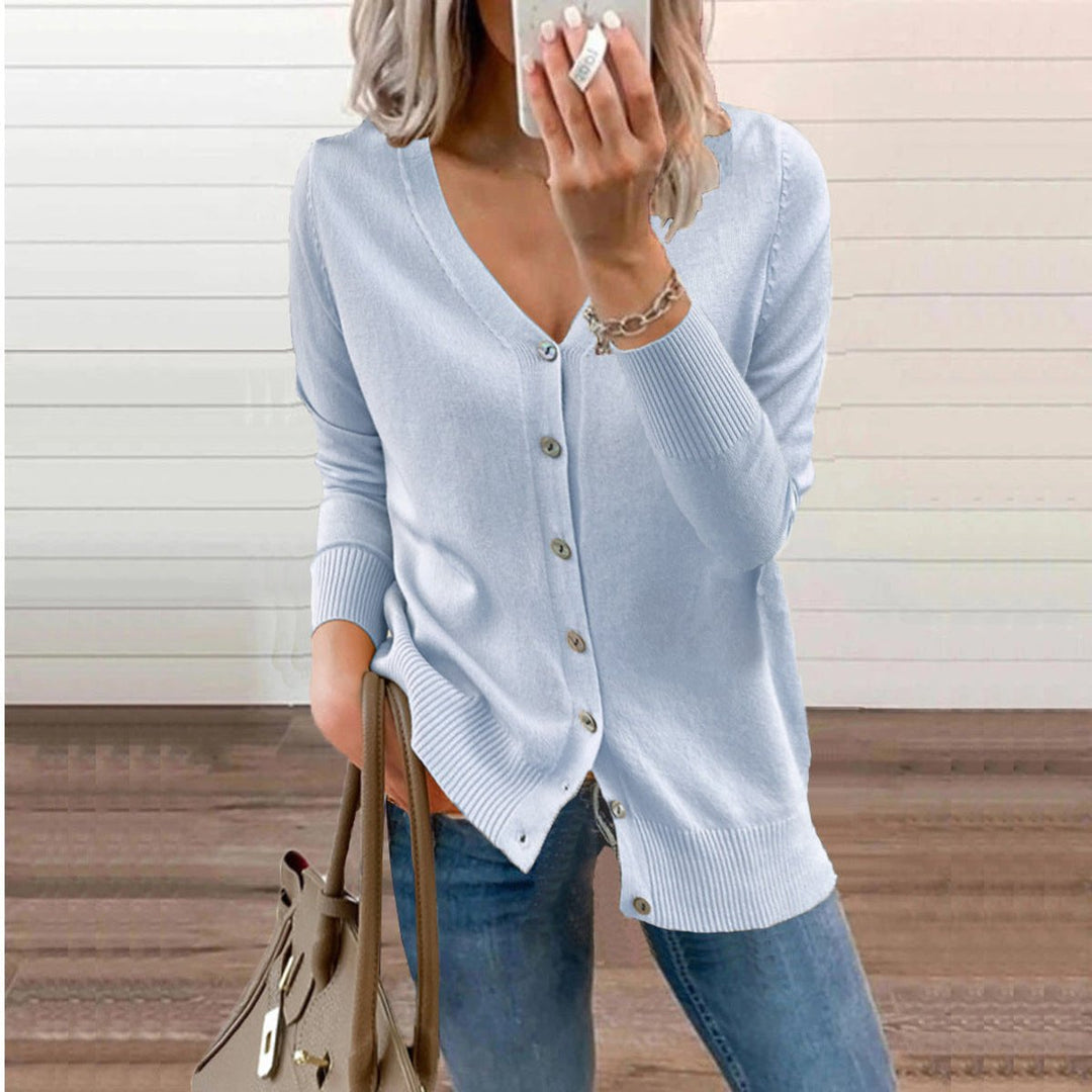 Damen klassische Strickjacke für den Alltag in Himmelblau