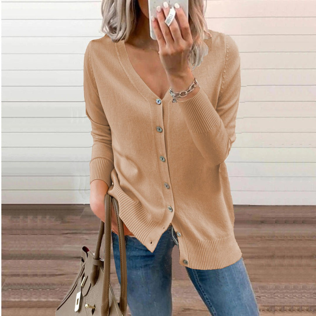 Damen klassische Strickjacke für den Alltag in Kamel