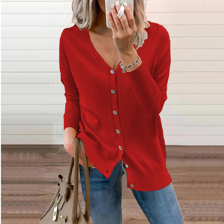 Damen klassische Strickjacke für den Alltag in Rot