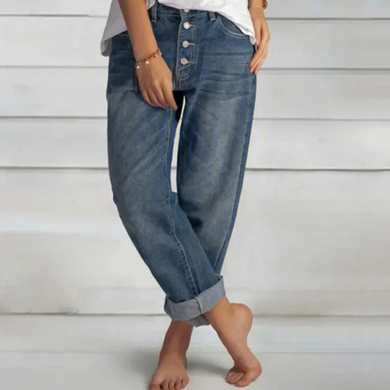 Damen Klassische Weitbein-Jeans in Blau 1