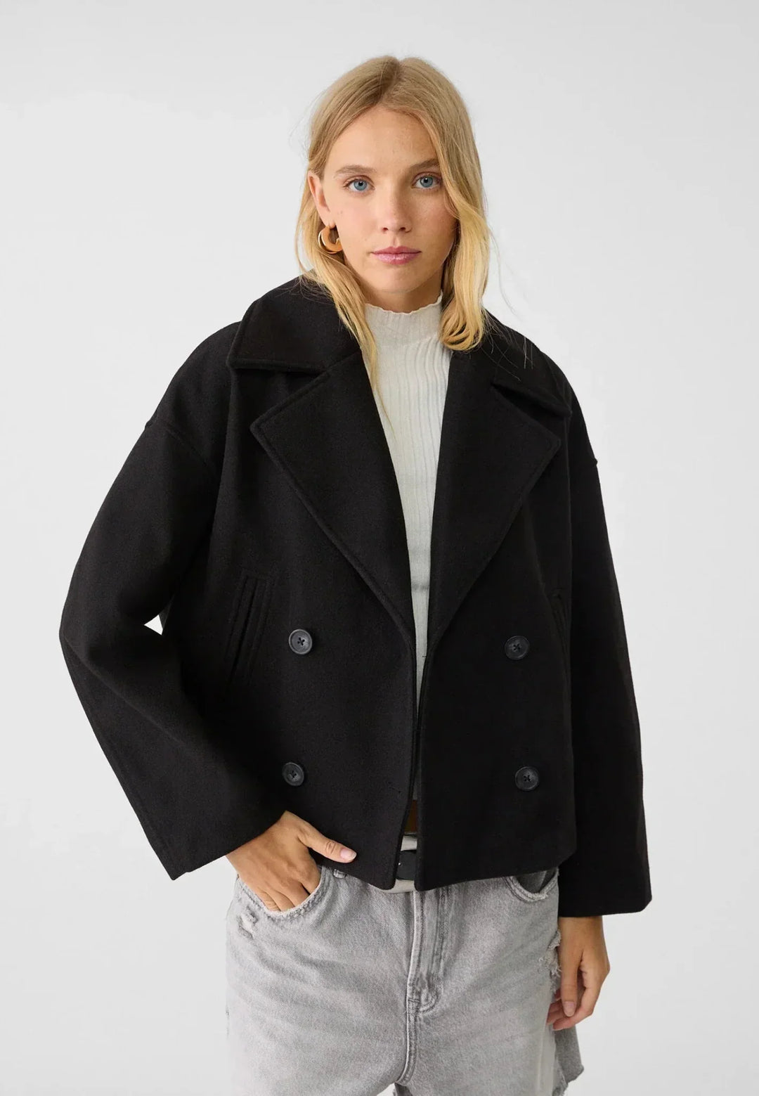 Damen Klassische Woll-Jacke mit Doppelreiher-Design (12)
