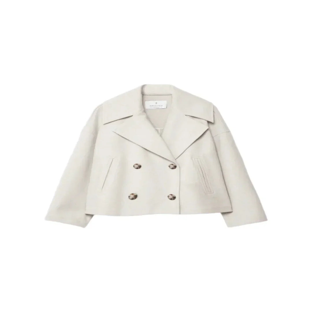 Damen Klassische Woll-Jacke mit Doppelreiher-Design in Beige