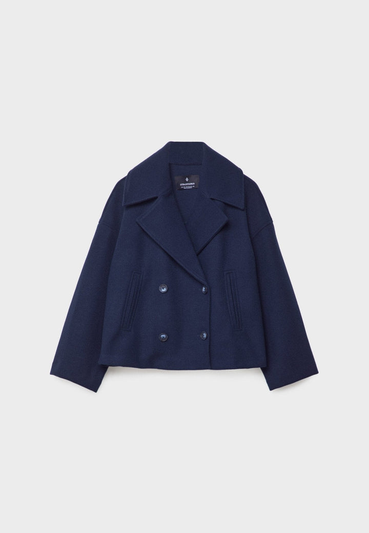 Damen Klassische Woll-Jacke mit Doppelreiher-Design in Dunkelblau