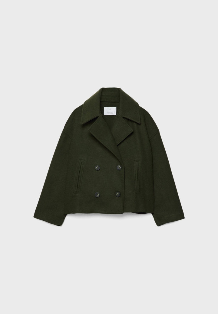 Damen Klassische Woll-Jacke mit Doppelreiher-Design in Grün