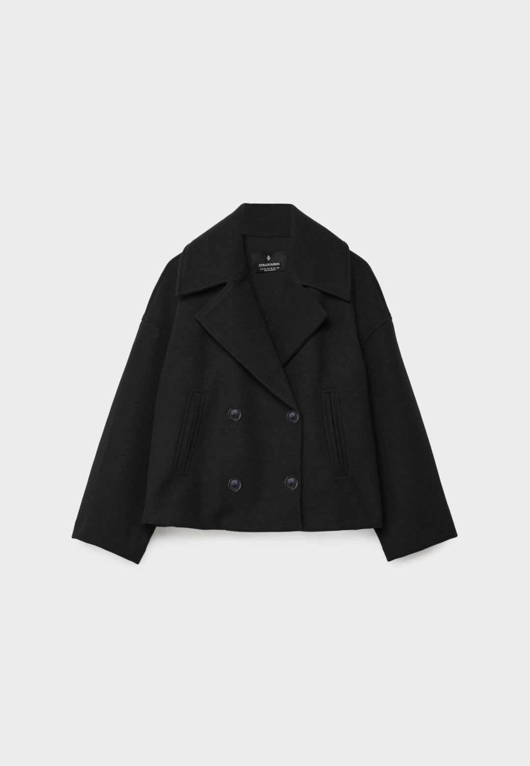 Damen Klassische Woll-Jacke mit Doppelreiher-Design in Schwarz