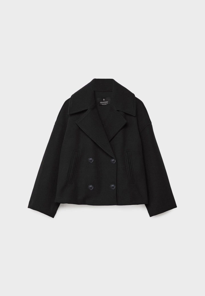 Damen Klassische Woll-Jacke mit Doppelreiher-Design in Schwarz