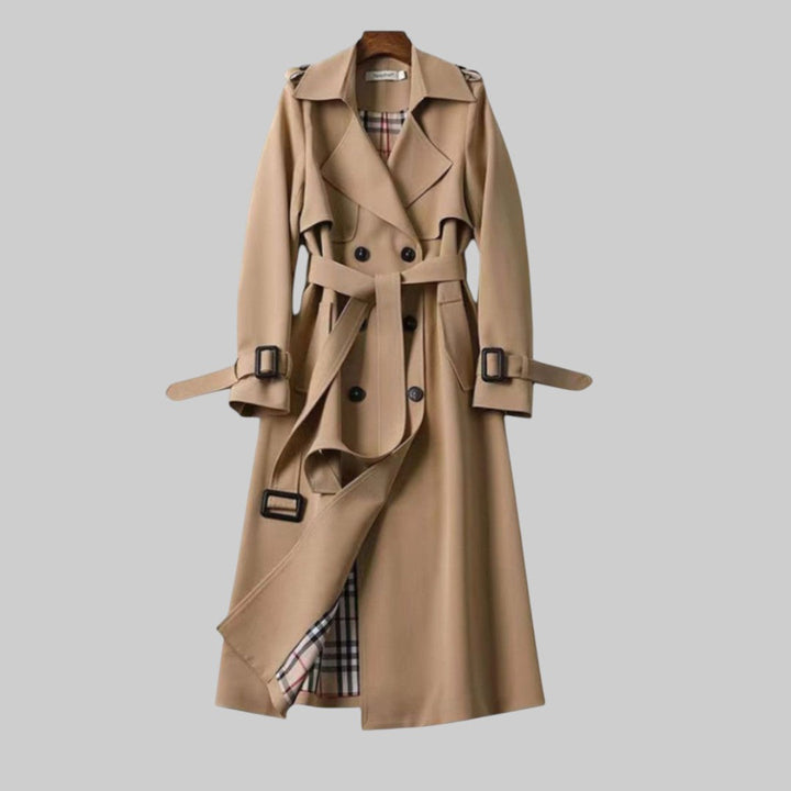 Damen Klassischer Langer Trenchcoat mit Gürtel in Beige