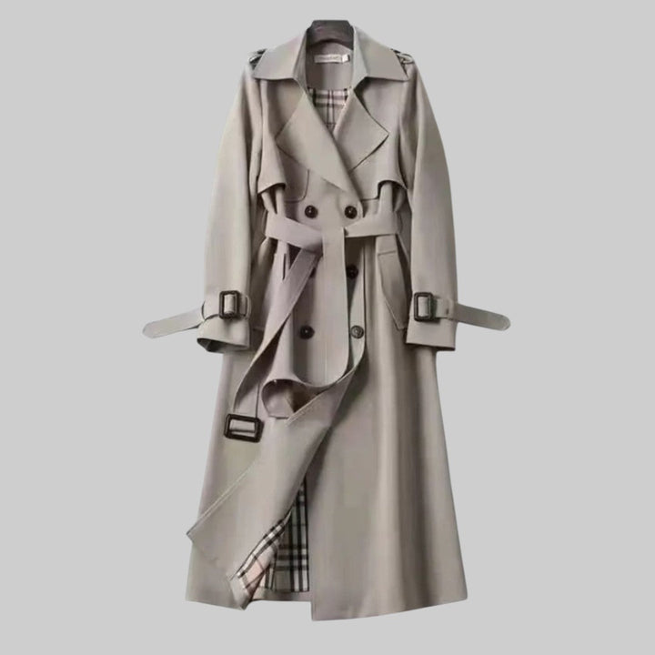 Damen Klassischer Langer Trenchcoat mit Gürtel in Grau