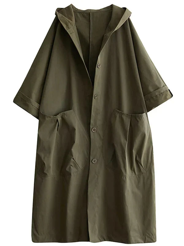 Damen Klassischer Langer Wasserdichter Trenchcoat in Grün