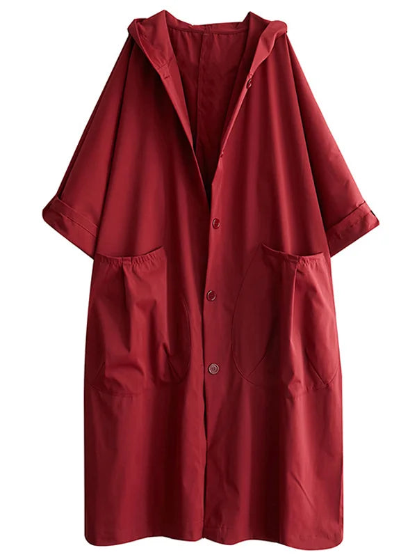 Damen Klassischer Langer Wasserdichter Trenchcoat in Rot