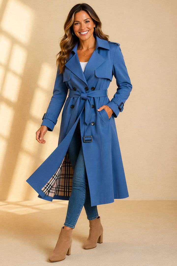 Damen Klassischer Trenchcoat mit verstellbarem Gürtel in Blau