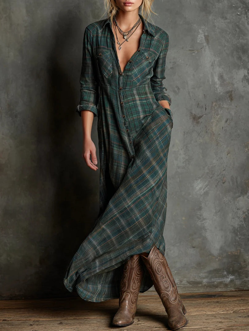 Damen Klassisches Herbstkleid Midilänge im Hemdblusen-Schnitt