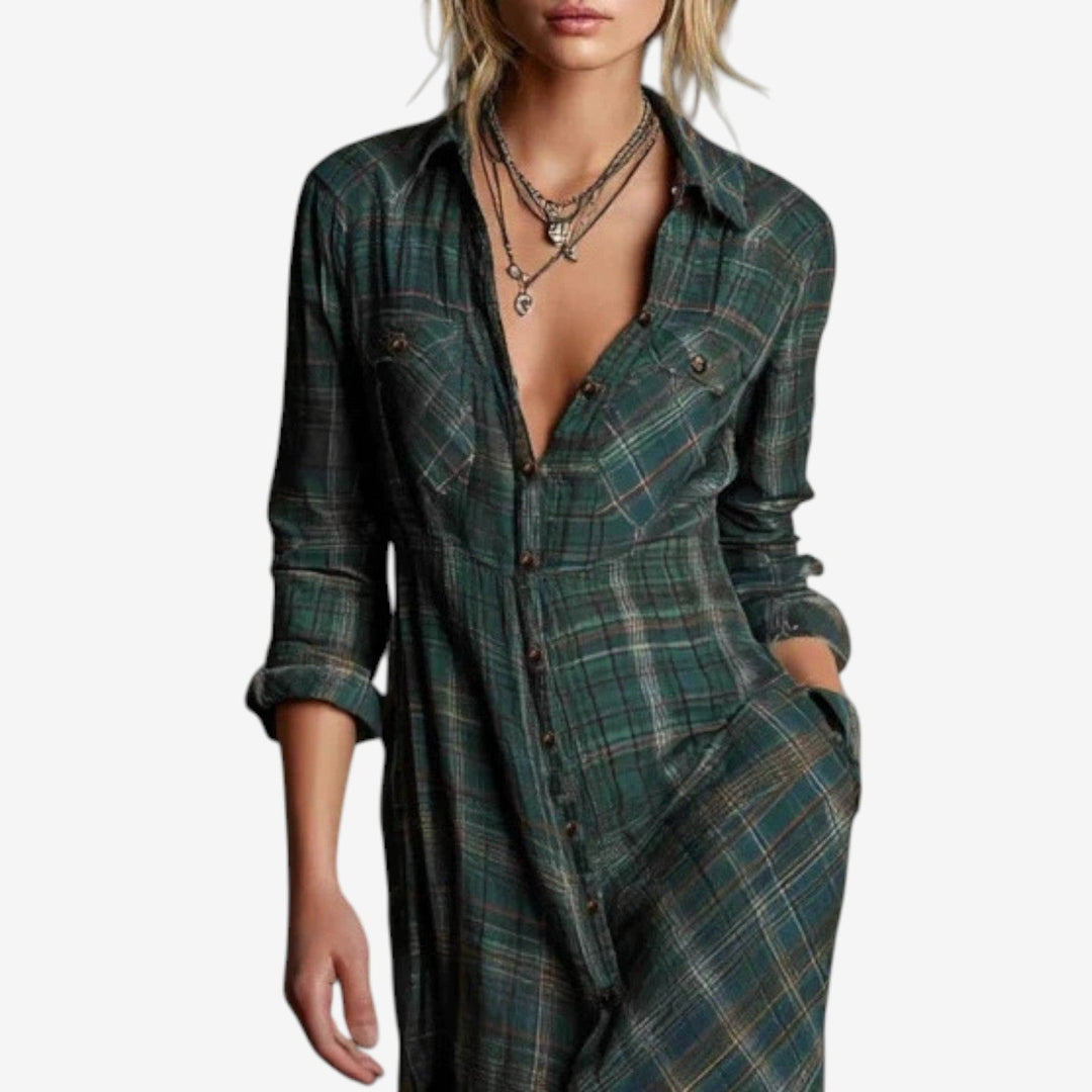 Damen Klassisches Herbstkleid Midilänge im Hemdblusen-Schnitt (5)