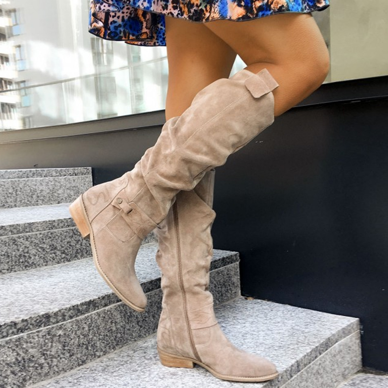Damen Kniehohe Lederstiefel für Alltag in Beige