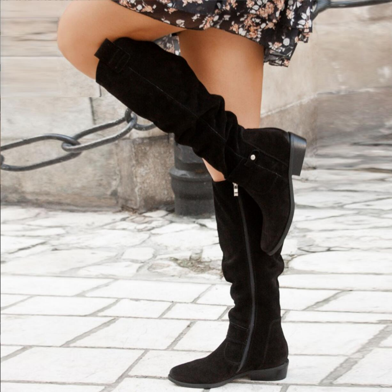 Damen Kniehohe Lederstiefel für Alltag in Schwarz