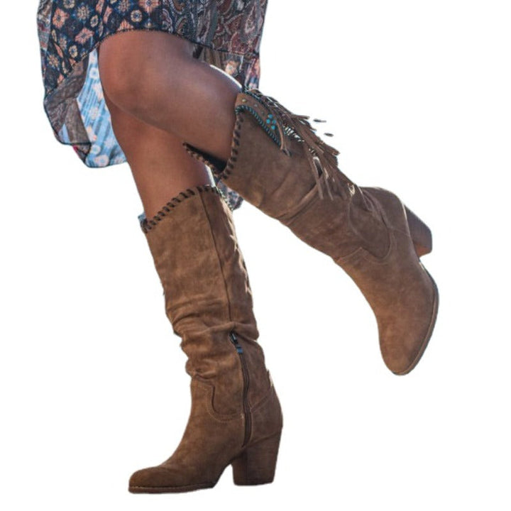 Damen Kniehohe Lederstiefel im Western-Stil (5)