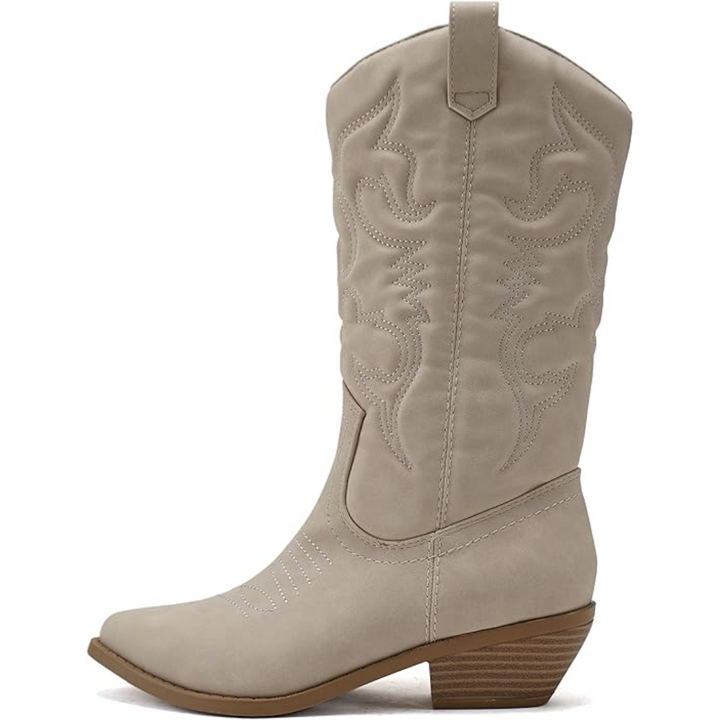 Damen kniehohe Western-Stiefel in Beige