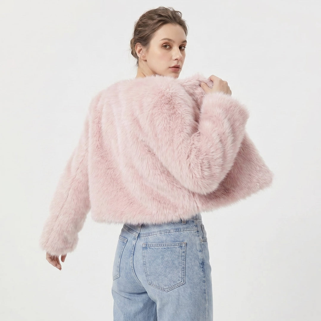 Damen Kurze Jacke aus Kunstfell für den Herbst in Rosa