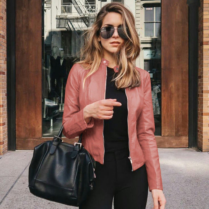 Damen Kurze Jacke im Eleganten Herbst-Stil in Hellrosa