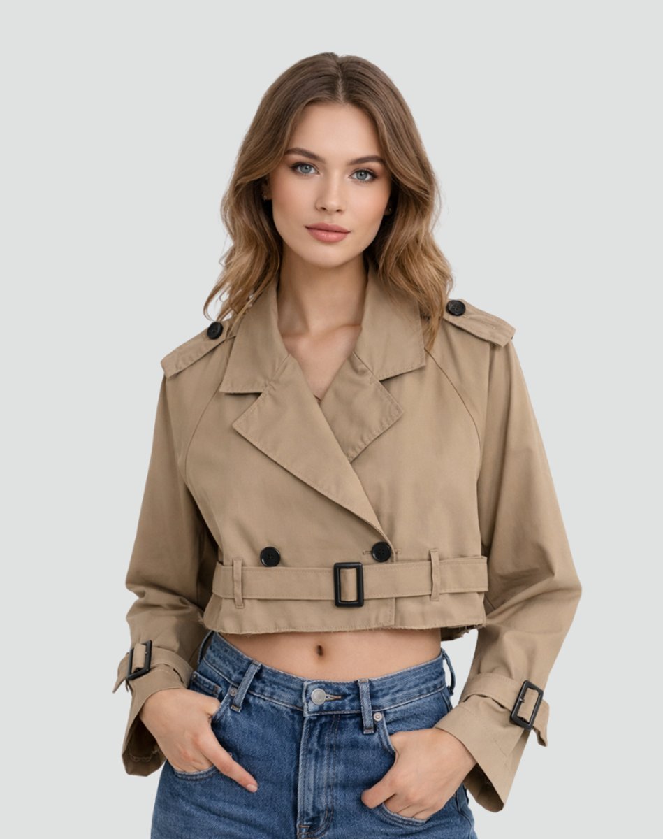 Damen Kurze Jacke im eleganten Trench-Stil in Braun