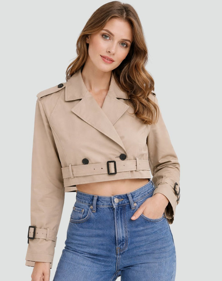 Damen Kurze Jacke im eleganten Trench-Stil in Khaki