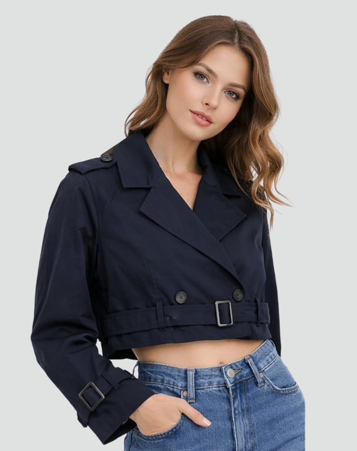 Damen Kurze Jacke im eleganten Trench-Stil in Marineblau