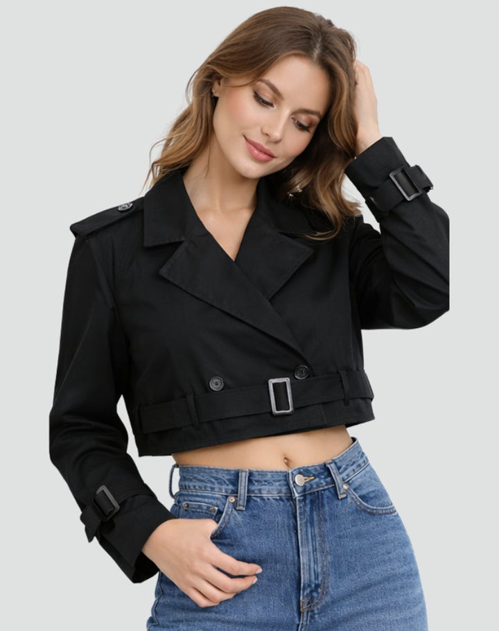 Damen Kurze Jacke im eleganten Trench-Stil in Schwarz