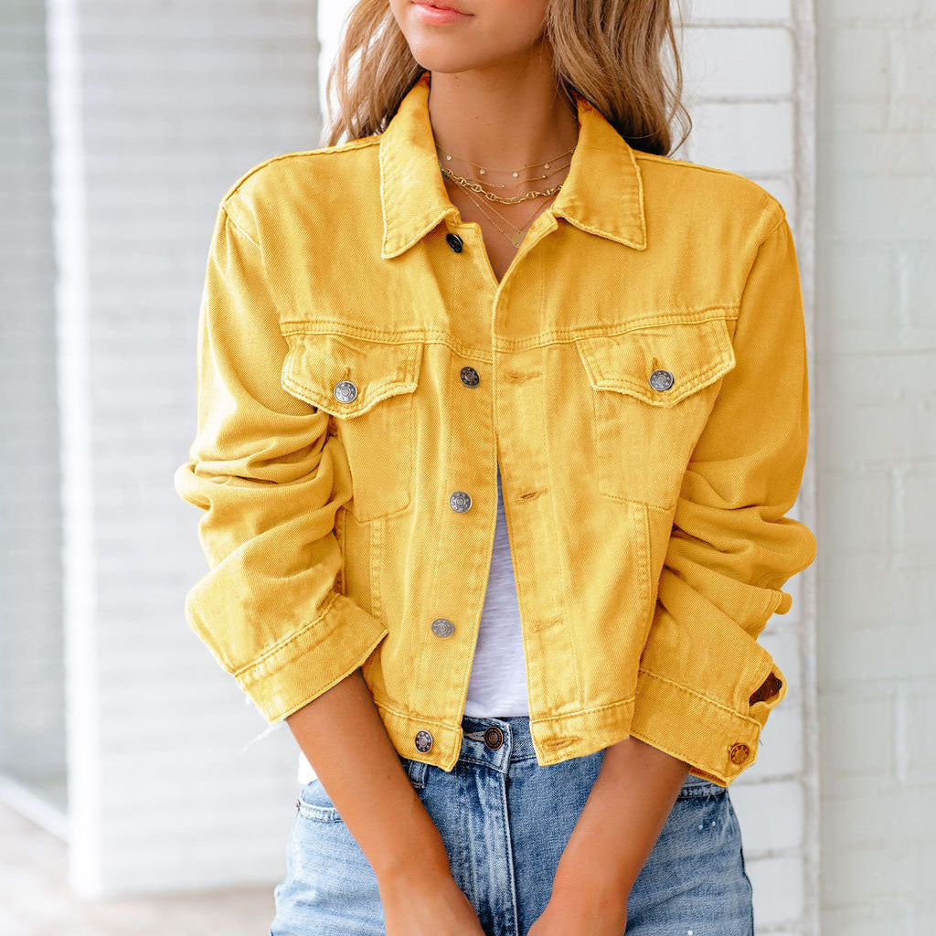 Damen Kurze Jacke im Relaxed Denim-Stil in Gelb