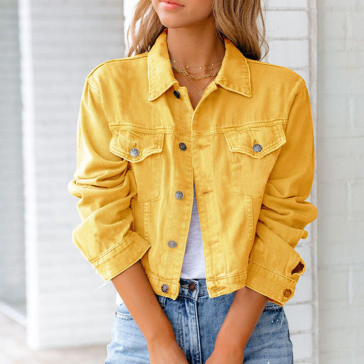 Damen Kurze Jacke im Relaxed Denim-Stil in Gelb