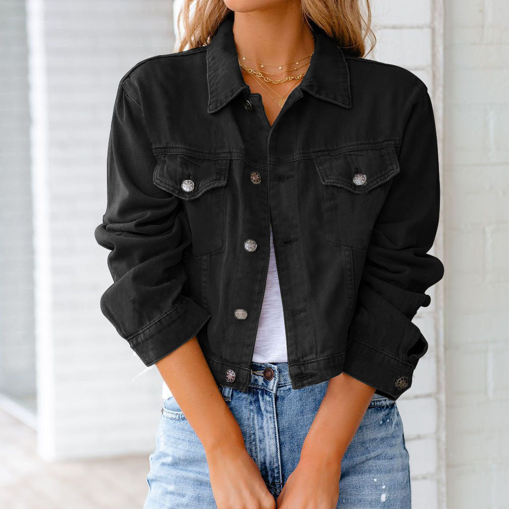 Damen Kurze Jacke im Relaxed Denim-Stil in Schwarz