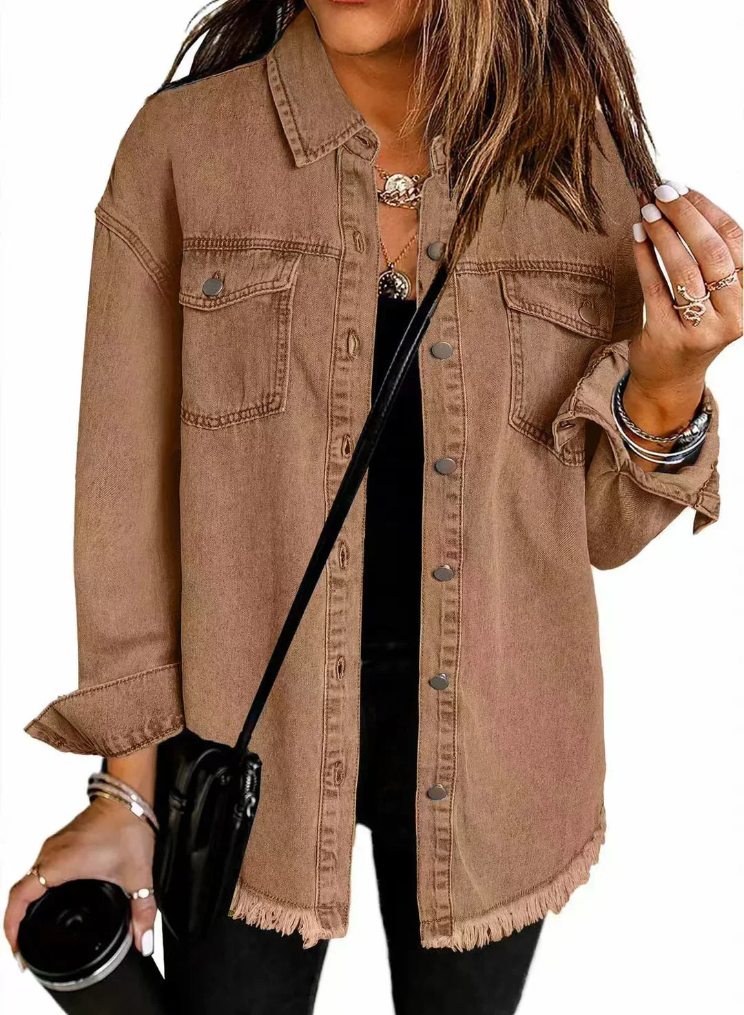 Damen Kurze Jeansjacke für Übergänge in Braun