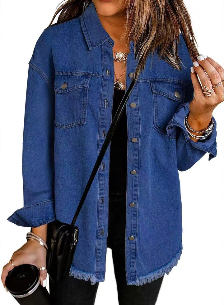 Damen Kurze Jeansjacke für Übergänge in Dunkelblau