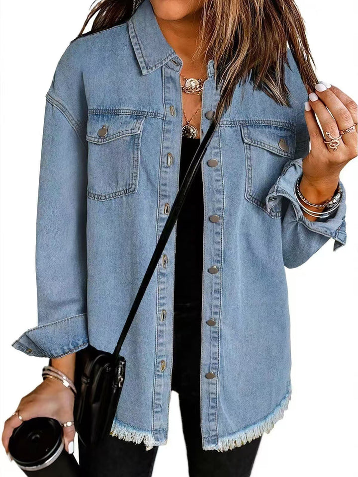 Damen Kurze Jeansjacke für Übergänge in Hellblau