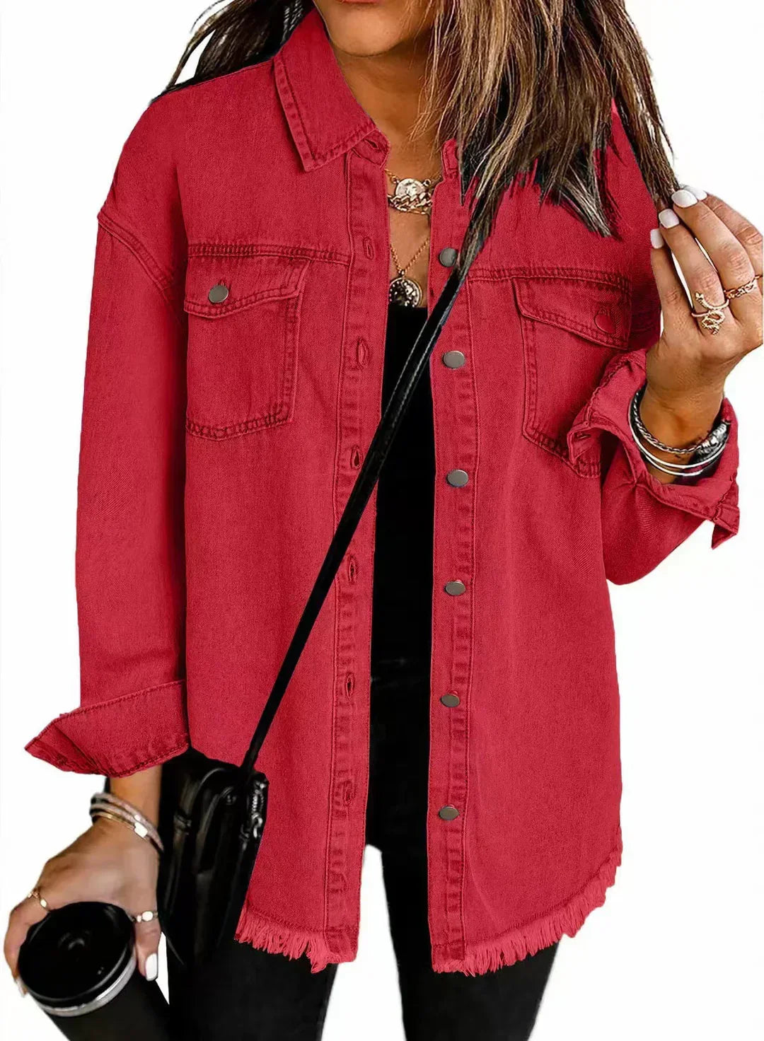 Damen Kurze Jeansjacke für Übergänge in Rot