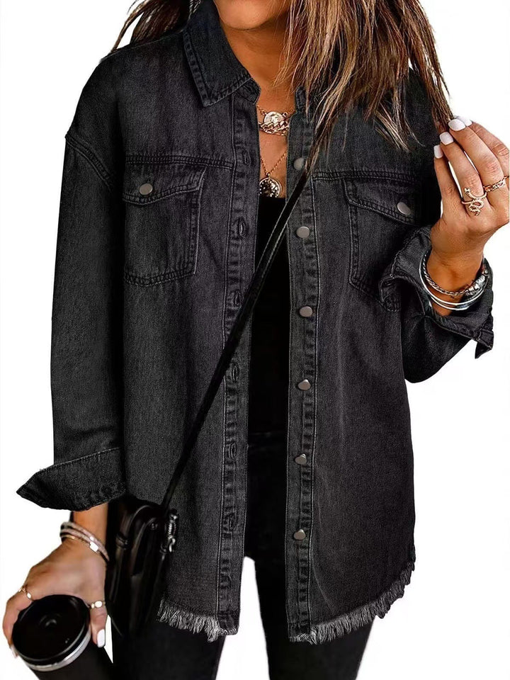Damen Kurze Jeansjacke für Übergänge in Schwarz
