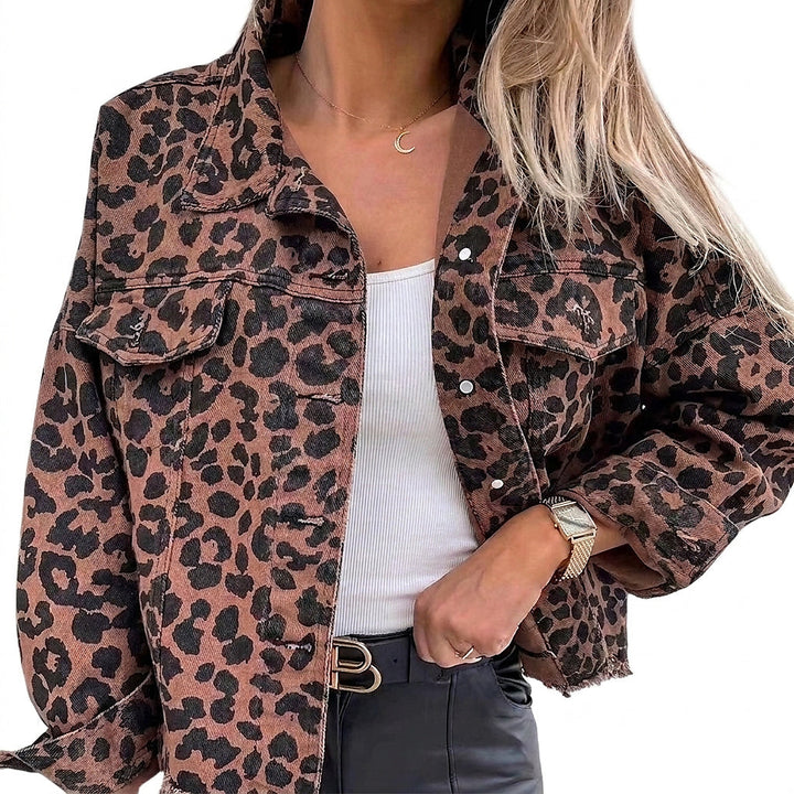 Damen Kurze Jeansjacke mit Leoparden-Print in Leopardenmuster