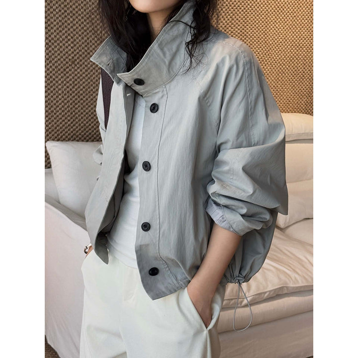 Damen Kurzmantel mit Stehkragen im Urban-Look in Grau