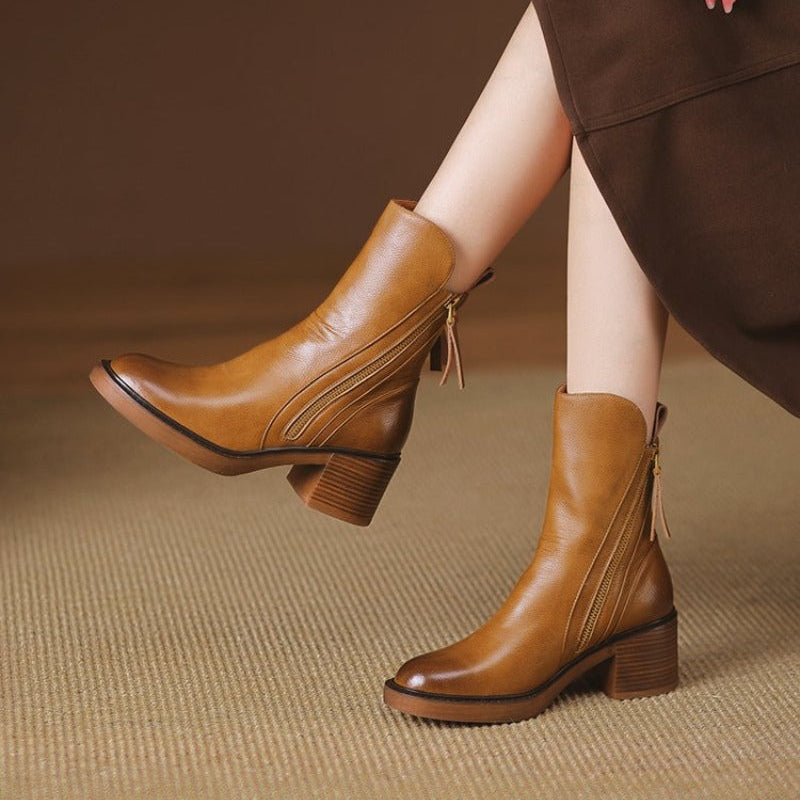 Damen Kurzstiefel mit Blockabsatz für Herbst (4)