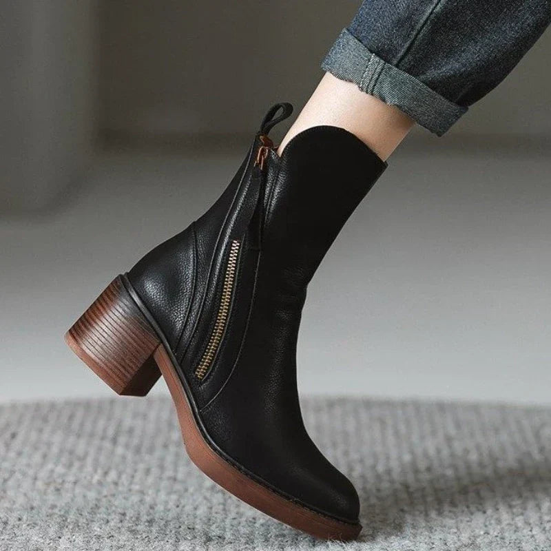 Damen Kurzstiefel mit Blockabsatz für Herbst (6)